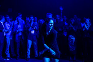Attendees on the dance floor during the dance contest at an after party coordinated by Khoreen Eccleston for GreenBiz Group VERGE 23