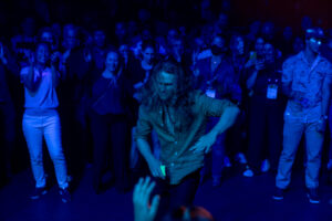 Attendees on the dance floor during the dance contest at an after party coordinated by Khoreen Eccleston for GreenBiz Group VERGE 23